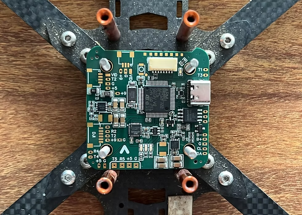 Critical components, such as the microcontroller, gyroscopes, and accelerometers, should be positioned centrally on the board to mitigate the impact of vibrations.